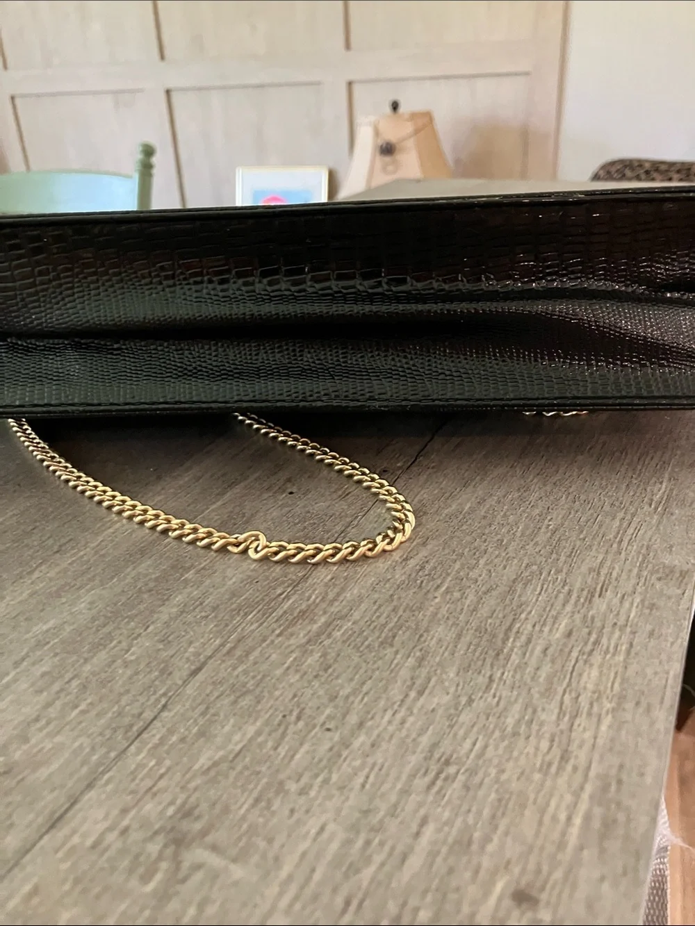 Vintage monogrammed black Croc-Embossed Chain Shoulder Bag